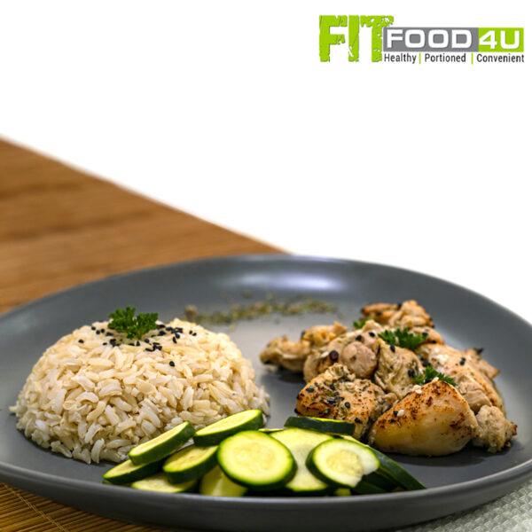 Lemon and Herb Grilled Chicken with Baby Marrows and Brown Rice