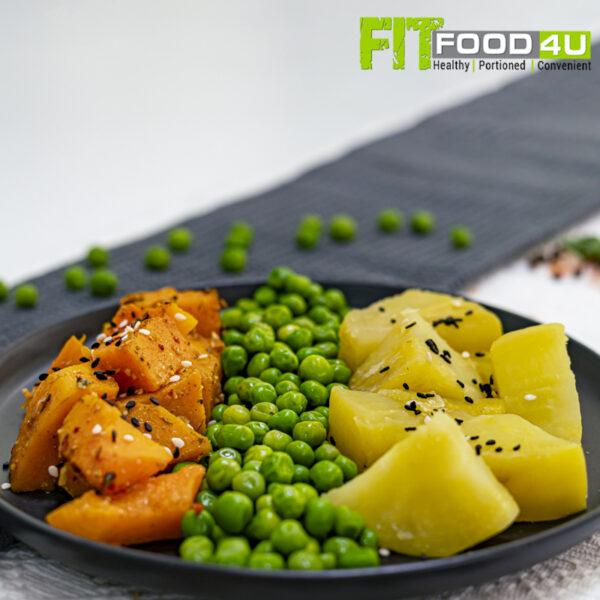 Roasted Butternut with Peas and Sweet Potato