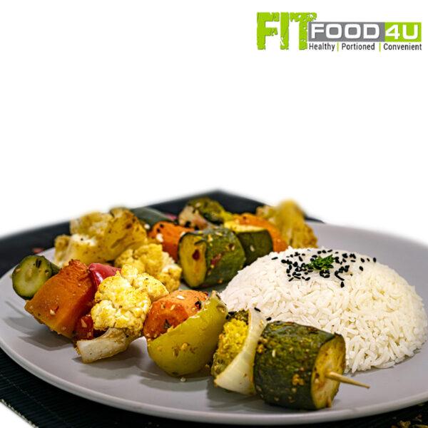 Veggie Kebab with Basmati Rice and Roasted Mixed Veggies