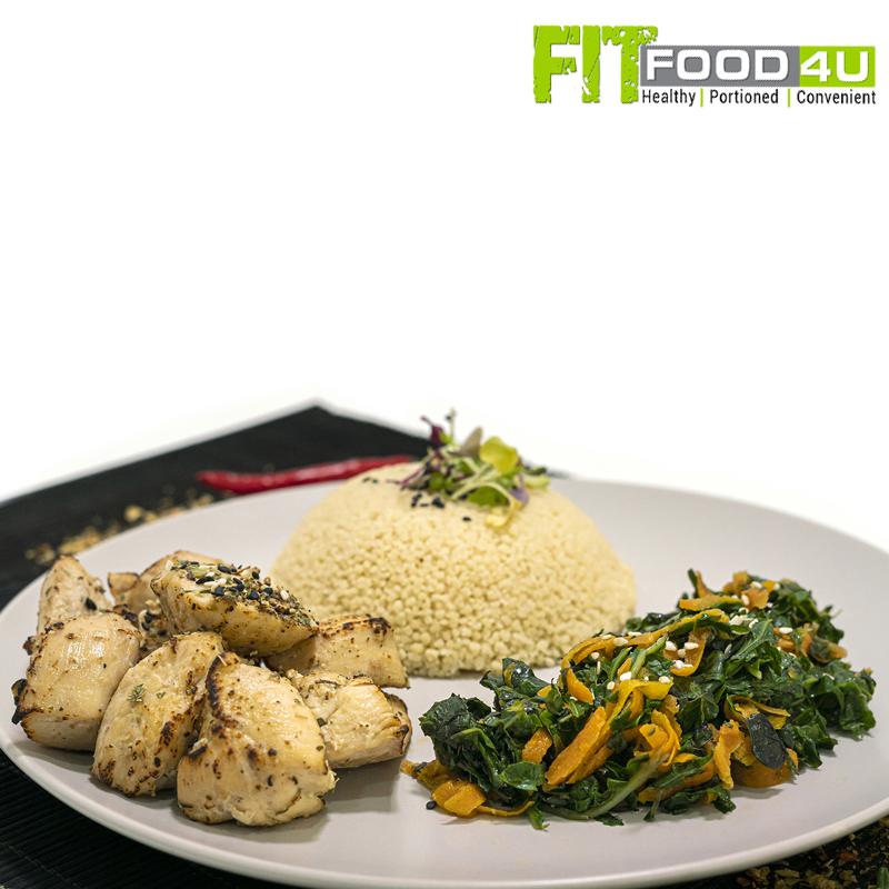 Lemon and Garlic Chicken with Cous-Cous and Spinach